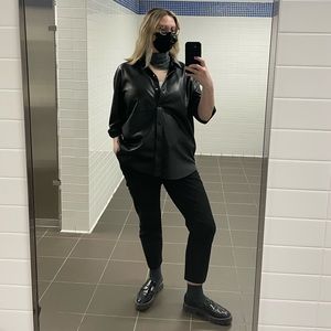 Uniqlo cropped black straight pants trousers size L